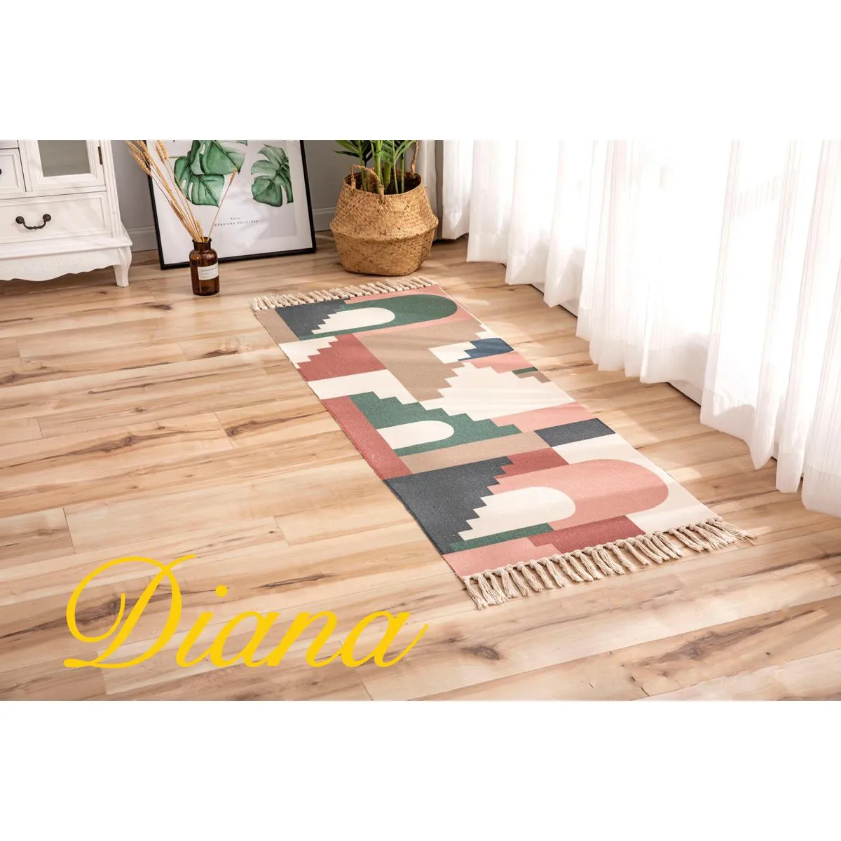 DIANA - BAJADA DE CAMA DE ALGODON Y LINO 60CMX150CM CON DISEÑO ABSTRACTO