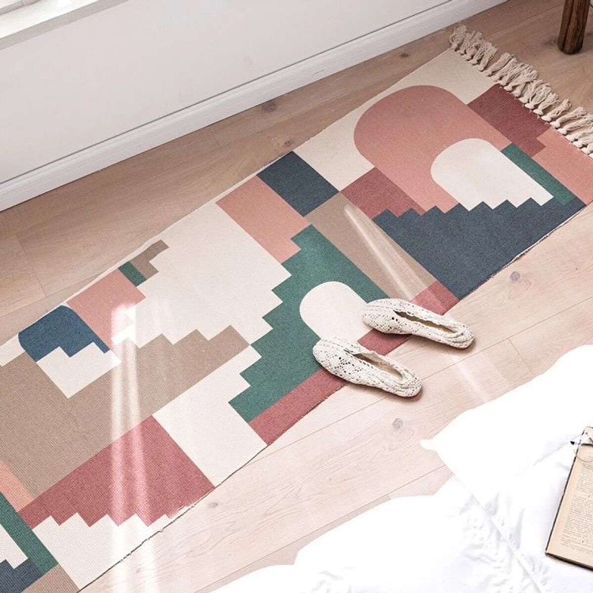 DIANA - BAJADA DE CAMA DE ALGODON Y LINO 60CMX150CM CON DISEÑO ABSTRACTO