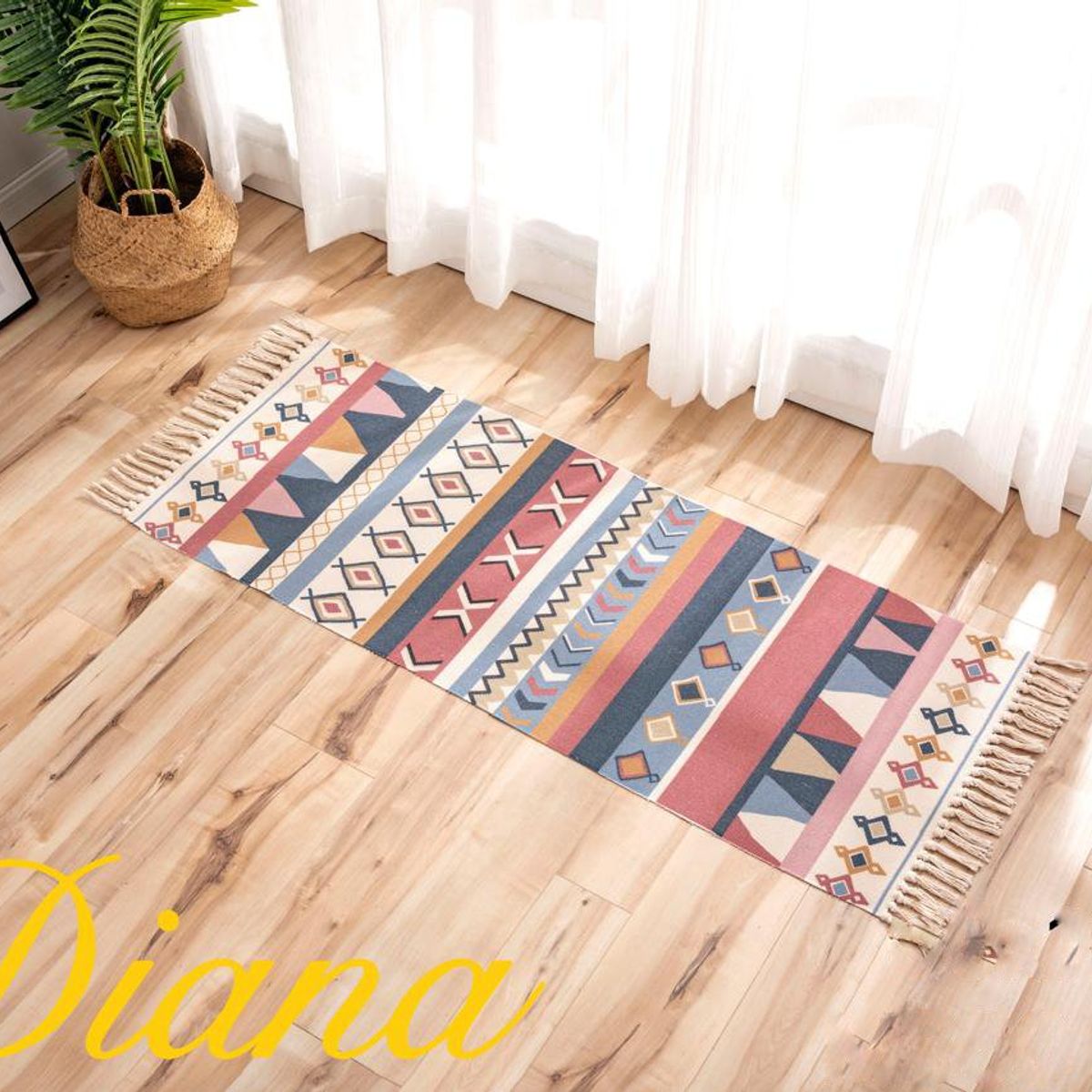 DIANA - BAJADA DE CAMA DE ALGODON Y LINO 60CMX150CM CON DISEÑO INDIO