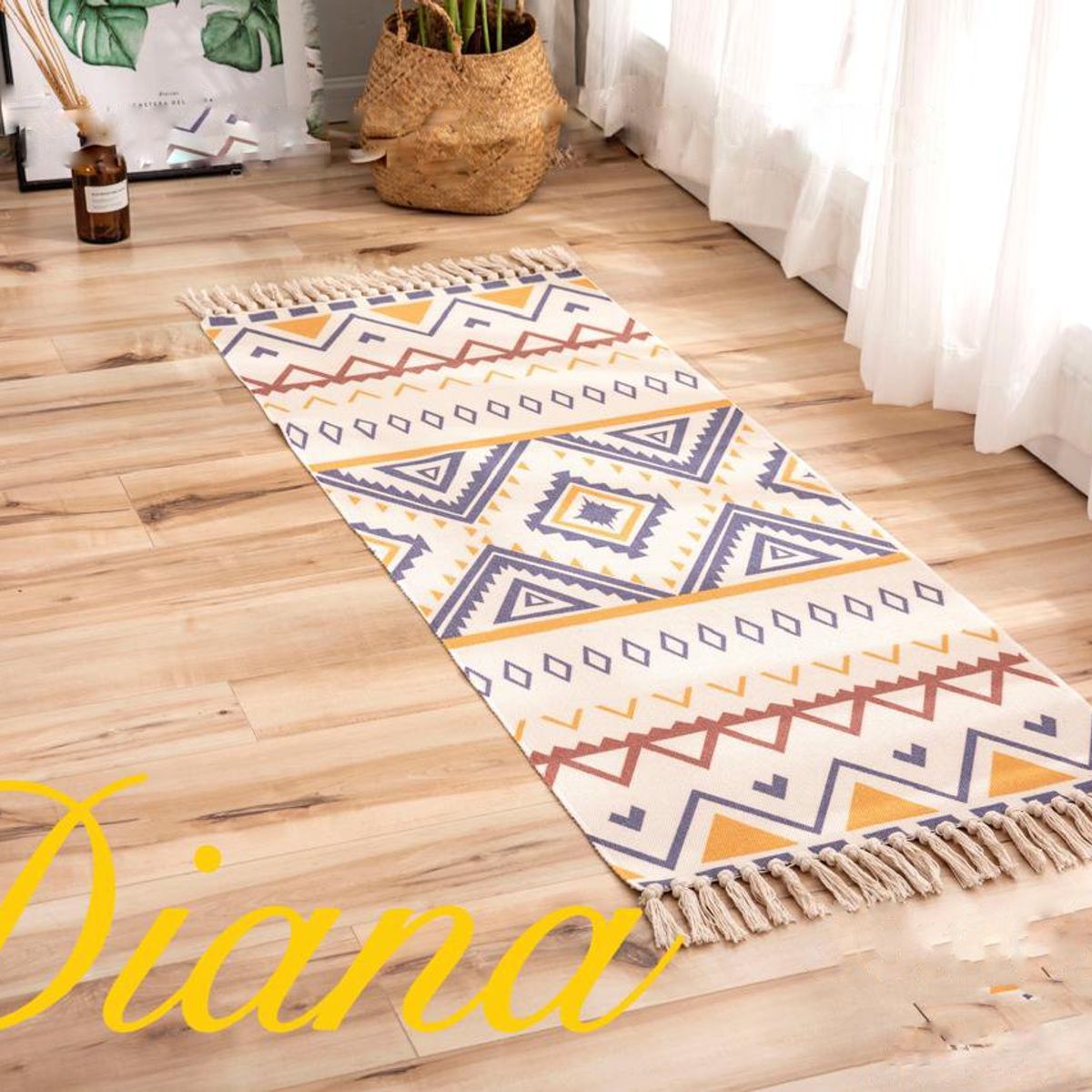 DIANA - BAJADA DE CAMA DE ALGODON Y LINO 60CMX150CM DISEÑO NORDICO DIAMANTE
