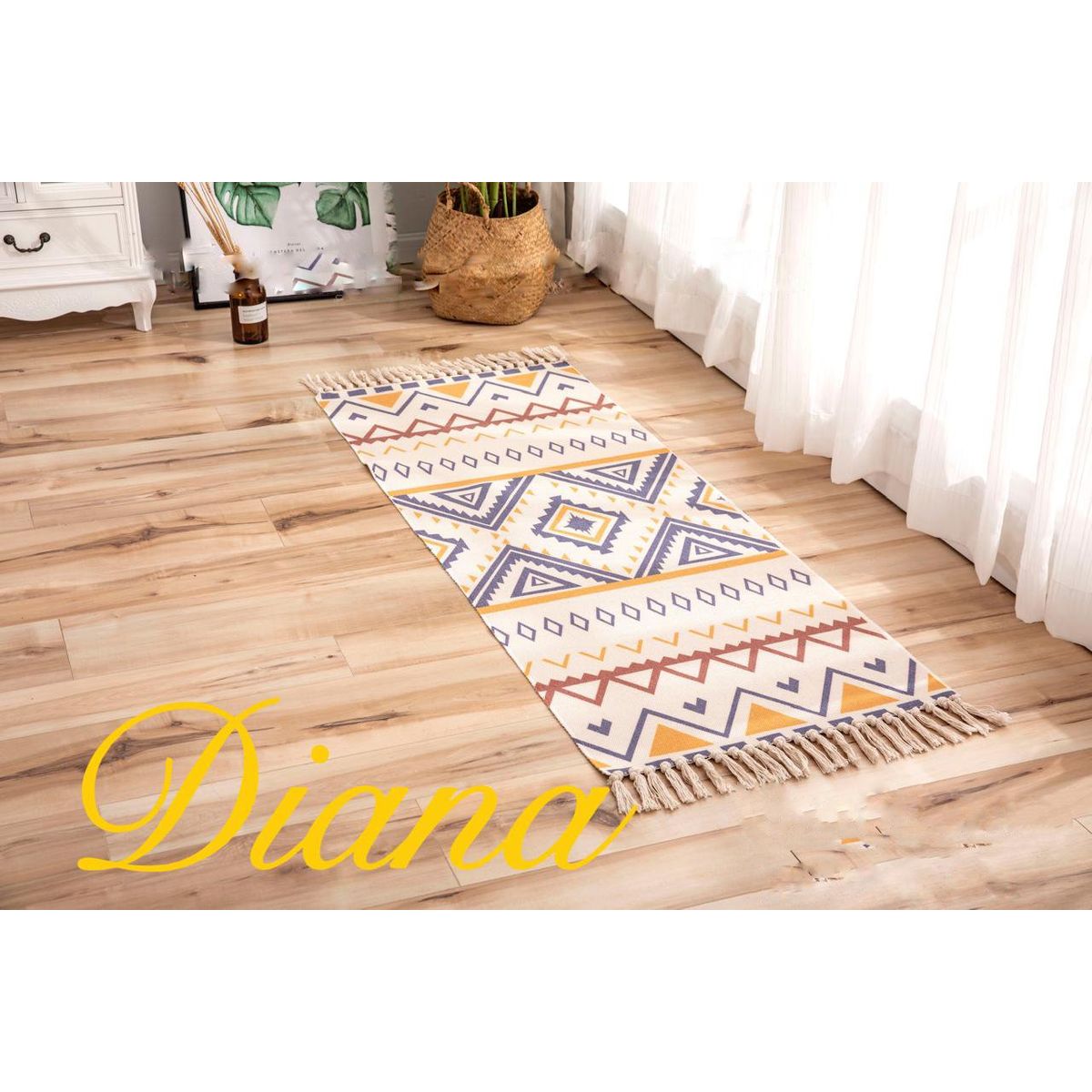 DIANA - BAJADA DE CAMA DE ALGODON Y LINO 60CMX150CM DISEÑO NORDICO DIAMANTE