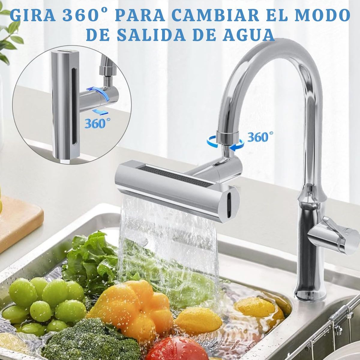 MOVI - Cabezal para Grifo de cocina 4 en 1 360° -  Comodidad Y Eficiencia En Tu Cocina