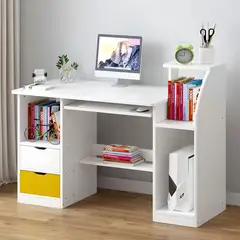 ACTUAL - Escritorio Minimalista Blanco Con Detalles Amarillos 120x40x92 Cm