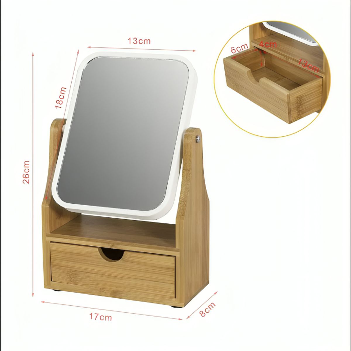 GENERICO - Espejo De Maquillaje Rotacion 360 Espejo De Mesa Con Cajon