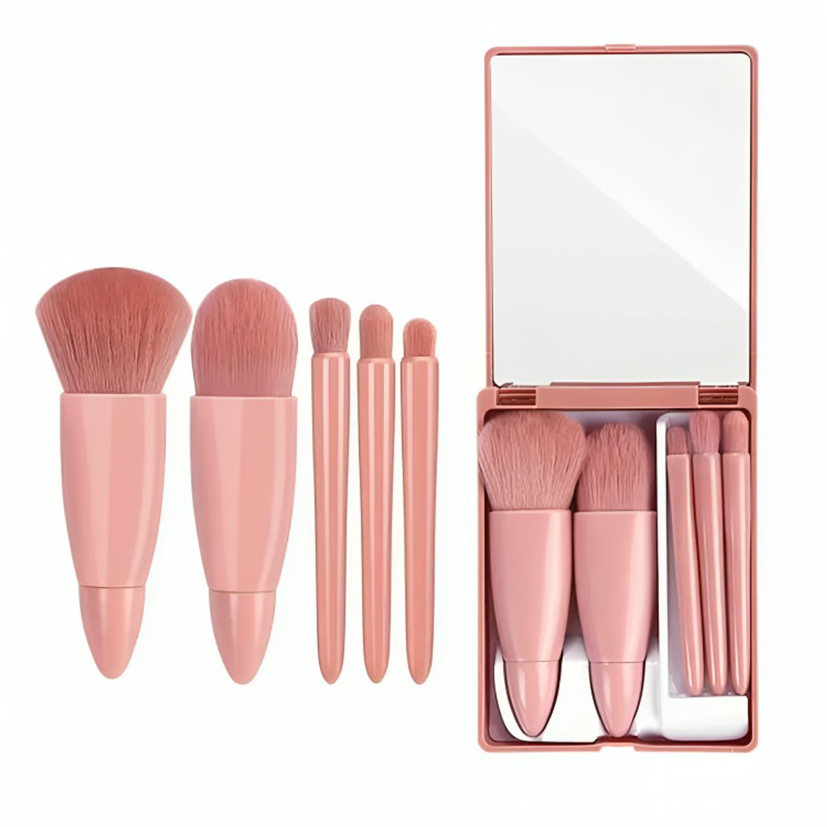 GENERICO - Set 5 Brochas De Maquillaje Con Estuche Espejo