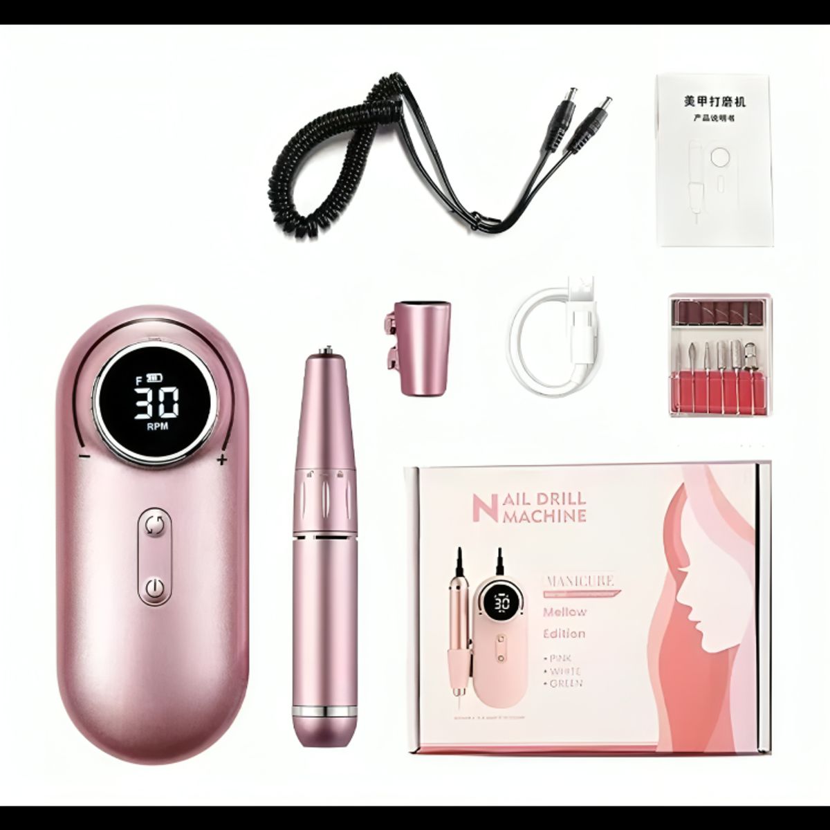 GENERICO - Torno De Uñas Inalámbrico Pantalla Lcd 30000 Rpm Manicura