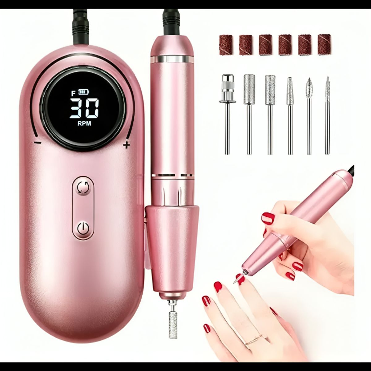 GENERICO - Torno De Uñas Inalámbrico Pantalla Lcd 30000 Rpm Manicura