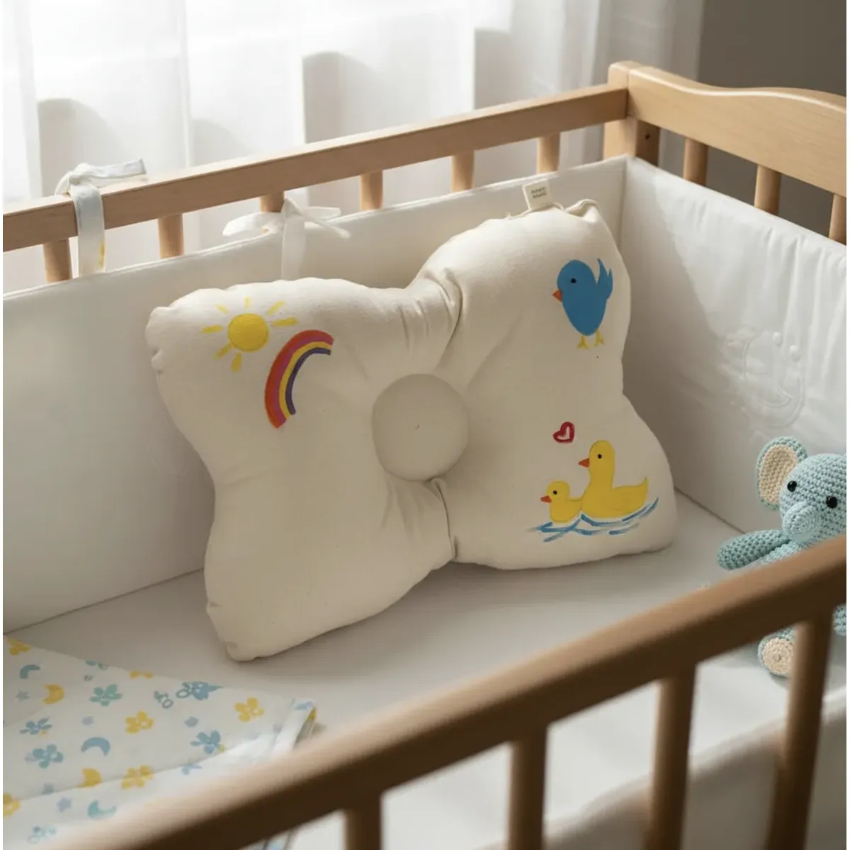 HAOKIDS - Almohada cojín bebé recién nacida 100% algodón relleno antialérgico