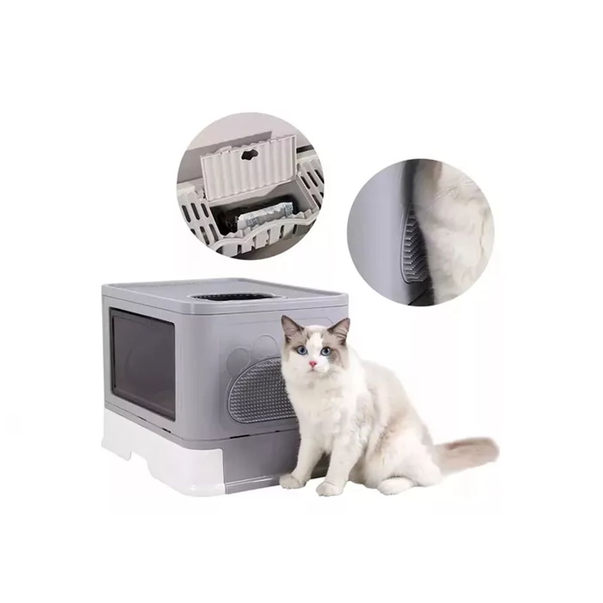 GENERICO - Arenero Cerrado para Gatos Cúpula con Base Móvil Gris