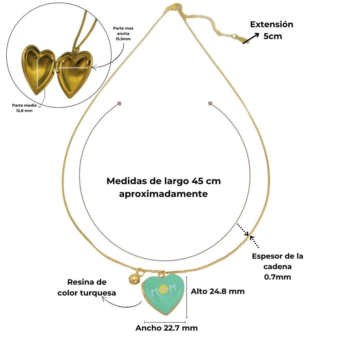 ELBAULDEJUMA - Relicario corazon MAMA turquesa chapado en oro 18k