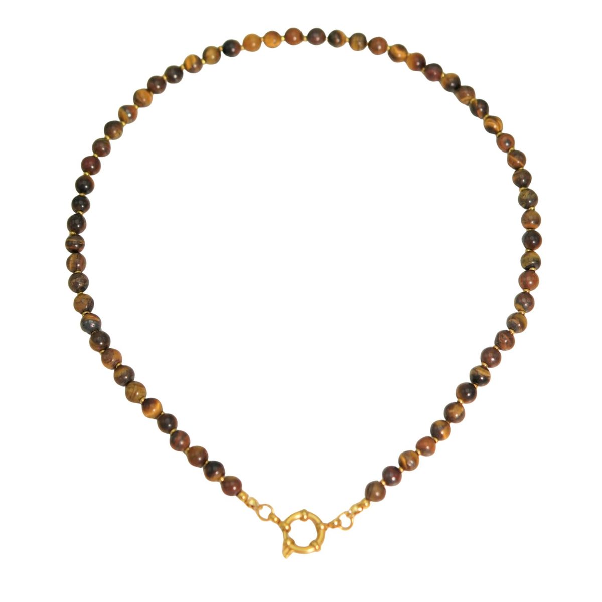 ELBAULDEJUMA - Collar gargantilla ojo de tigre 6mm chapado en oro 18k Terranova