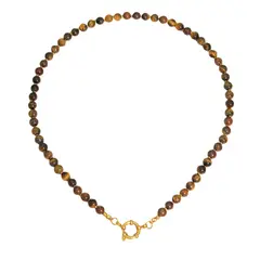 ELBAULDEJUMA - Collar gargantilla ojo de tigre 6mm chapado en oro 18k Terranova