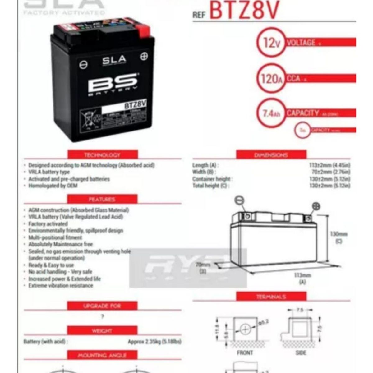 GENERICO - Batería Yamaha Fz25 / R3 / R3a Cb190r / Cbr250 / Gz 150