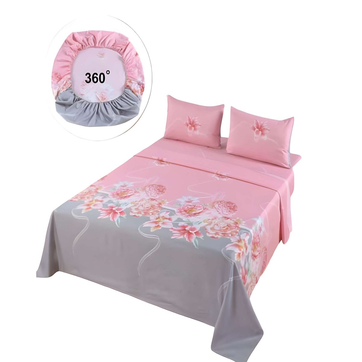 GENERICO - JUEGO DE SABANAS CASA SOL CON DISEÑO 1 PLAZA ROSADO