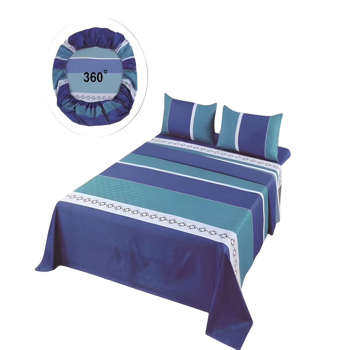 GENERICO - JUEGO DE SABANAS CASA SOL CON DISEÑO 15 PLAZA AZUL