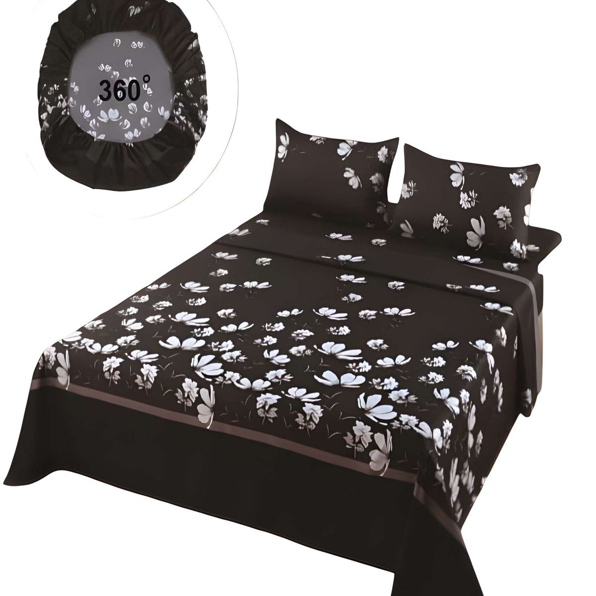 GENERICO - JUEGO DE SABANAS CASA SOL CON DISEÑO KING NEGRO