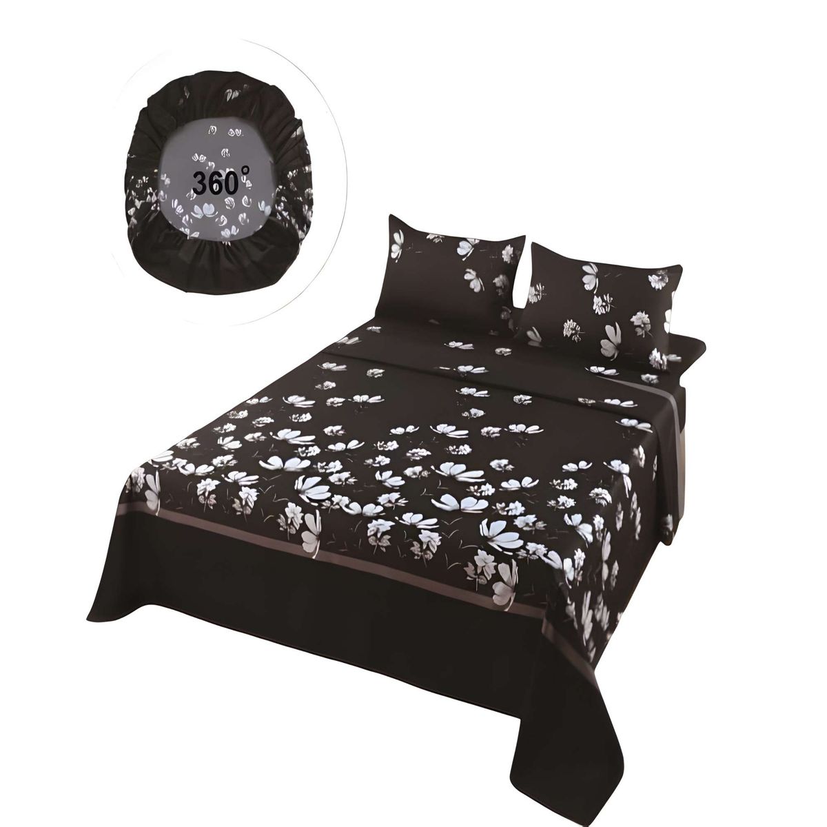 GENERICO - JUEGO DE SABANAS CASA SOL CON DISEÑO KING NEGRO