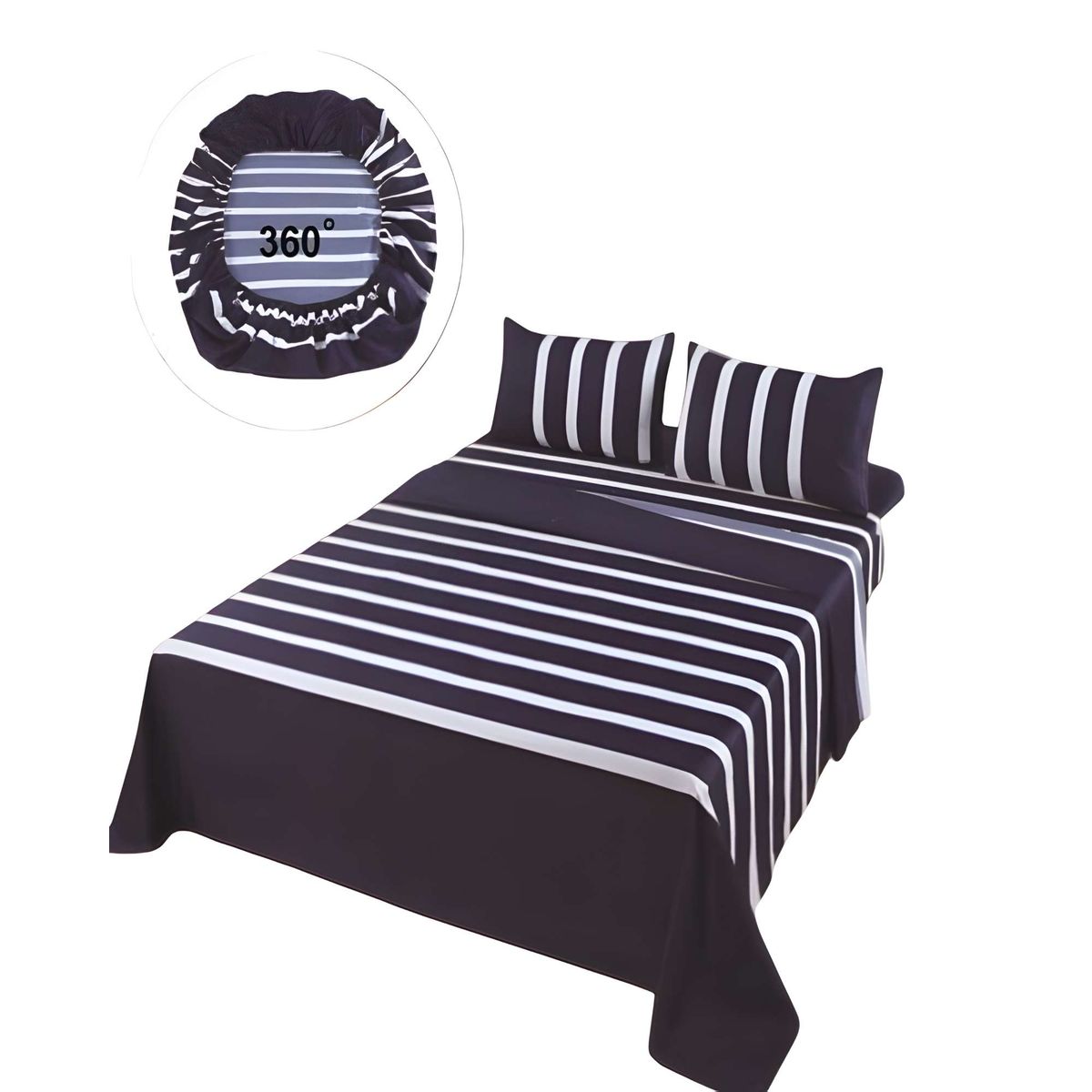 GENERICO - JUEGO DE SABANAS CASA SOL CON DISEÑO KING AZUL OSCURO