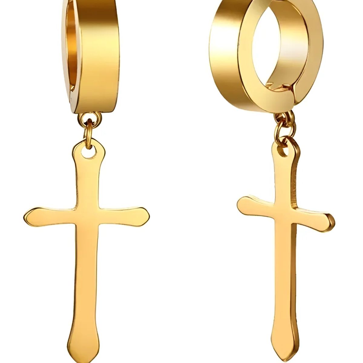 GENERICO - Aros Punk A Presion Cruz Gold Hombre Mujer Moda