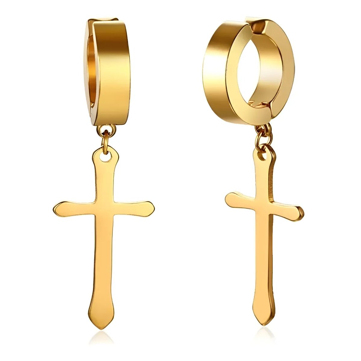 GENERICO - Aros Punk A Presion Cruz Gold Hombre Mujer Moda