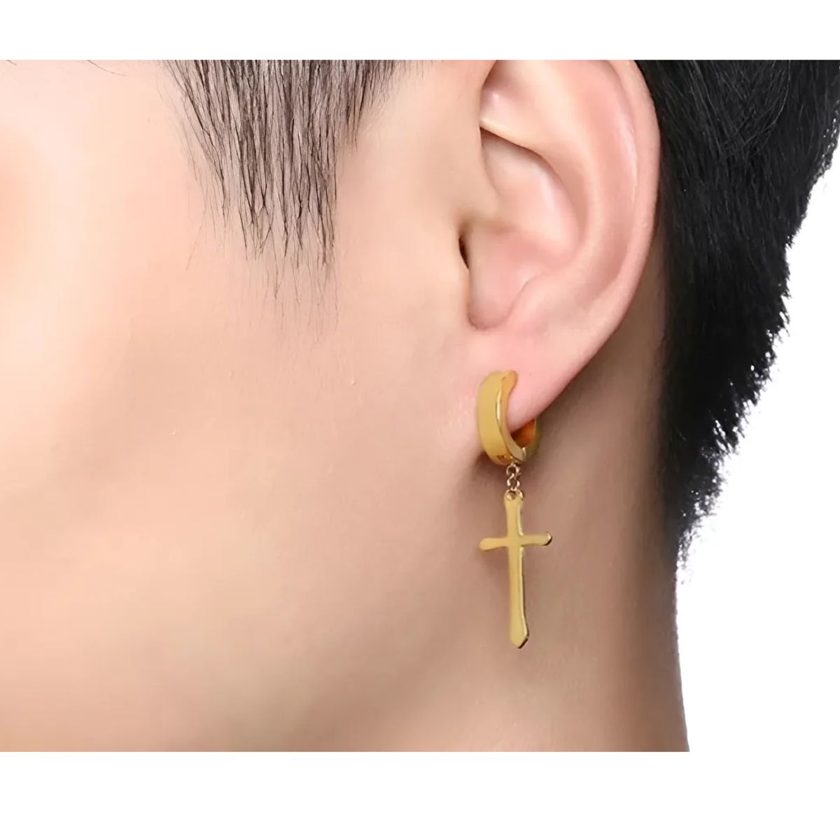 GENERICO - Aros Punk A Presion Cruz Gold Hombre Mujer Moda