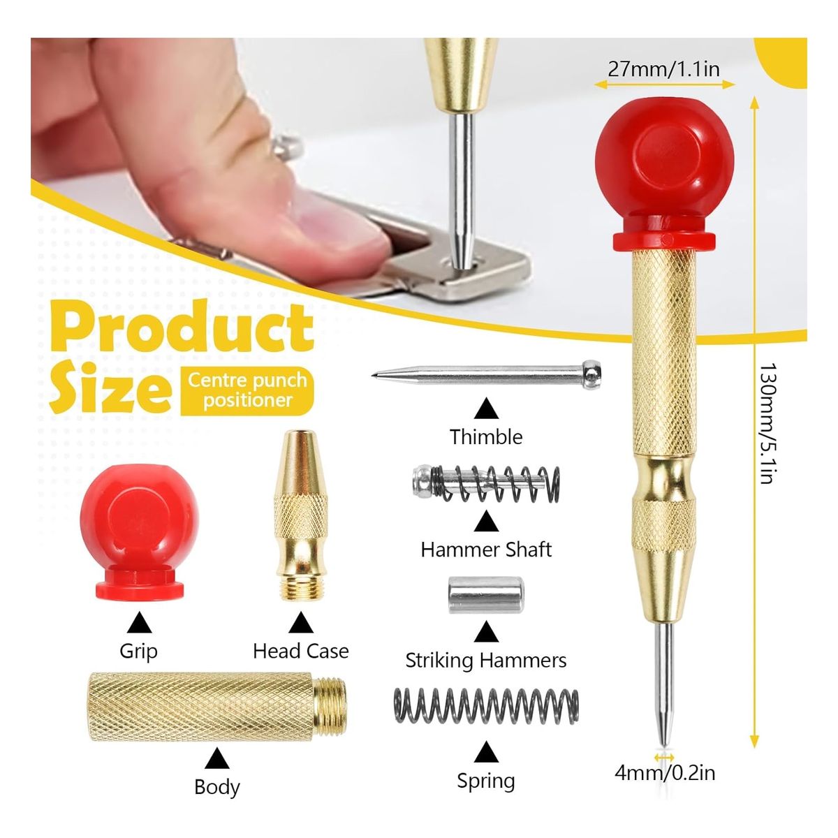 KINDA NICE - Punzón Punto Centro Automático Trabajos Pesados Ergonómico