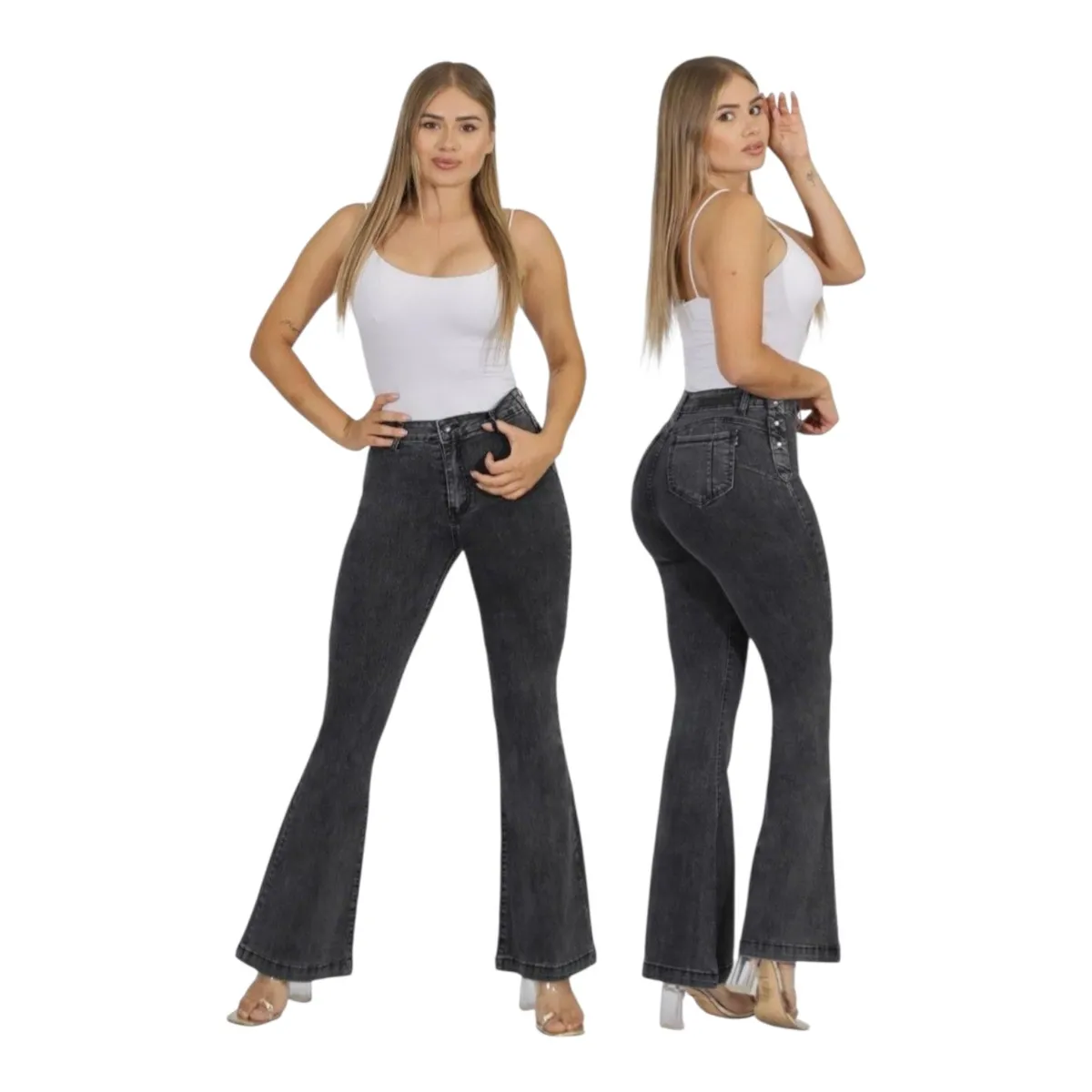 HERIEL - Jeans Flare Push Up Acampanado Levanta Cola Corte Colombiano