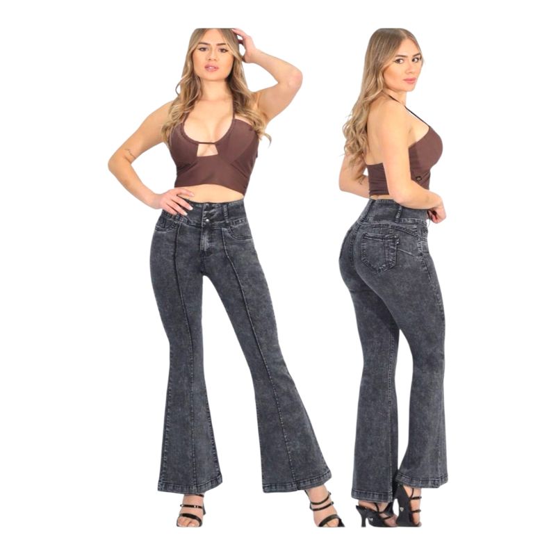 HERIEL - Jeans Flare Push Up Acampanado Levanta Cola Corte Colombiano
