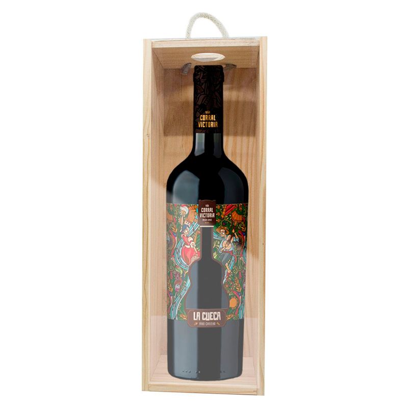 VINA CORRAL VICTORIA - VINO LA CUECA CAJA MADERA CARMENERE RESERVA.