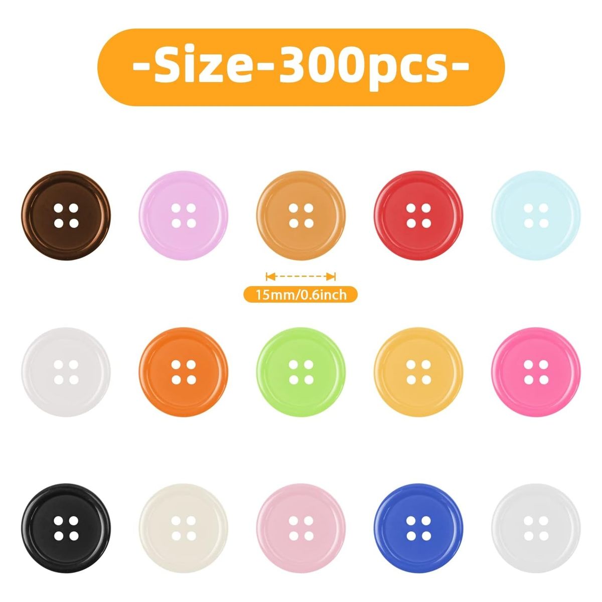 KINDA NICE - Set 300 Botones Resina 15mm 4 Agujeros 15 Colores Para Coser