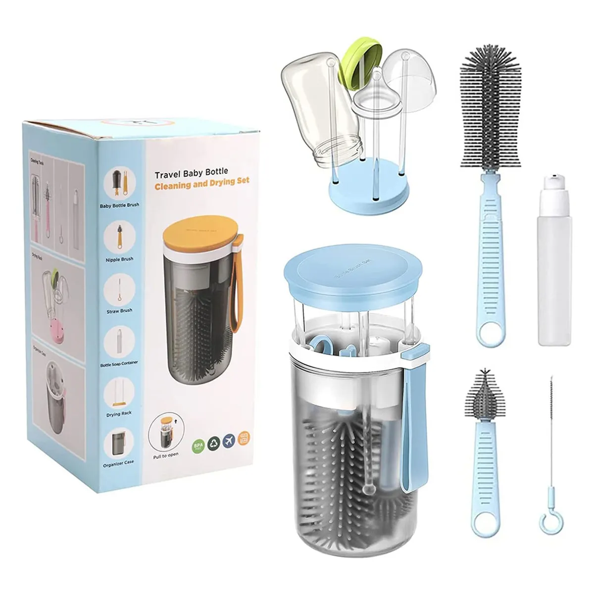 ZSPK - Cepillos para limpiar Biberones de Bebé 6pcs en un Set Azul