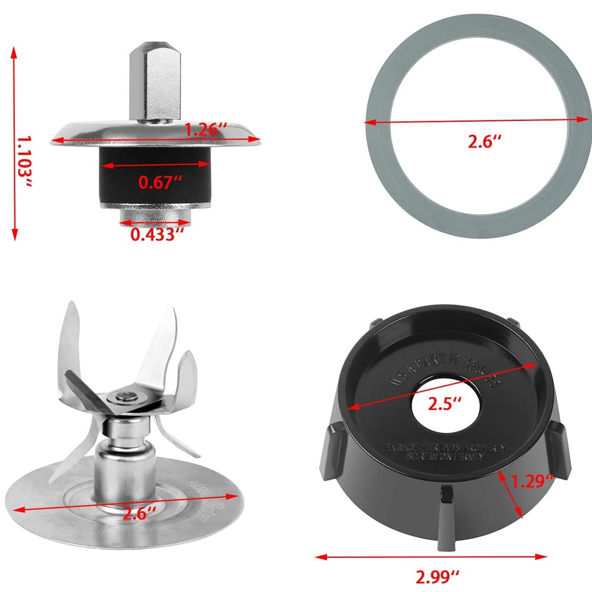 KINDA NICE - Kit 4 Acople Para Cuchilla Licuadora 6 Aspas Picahielo