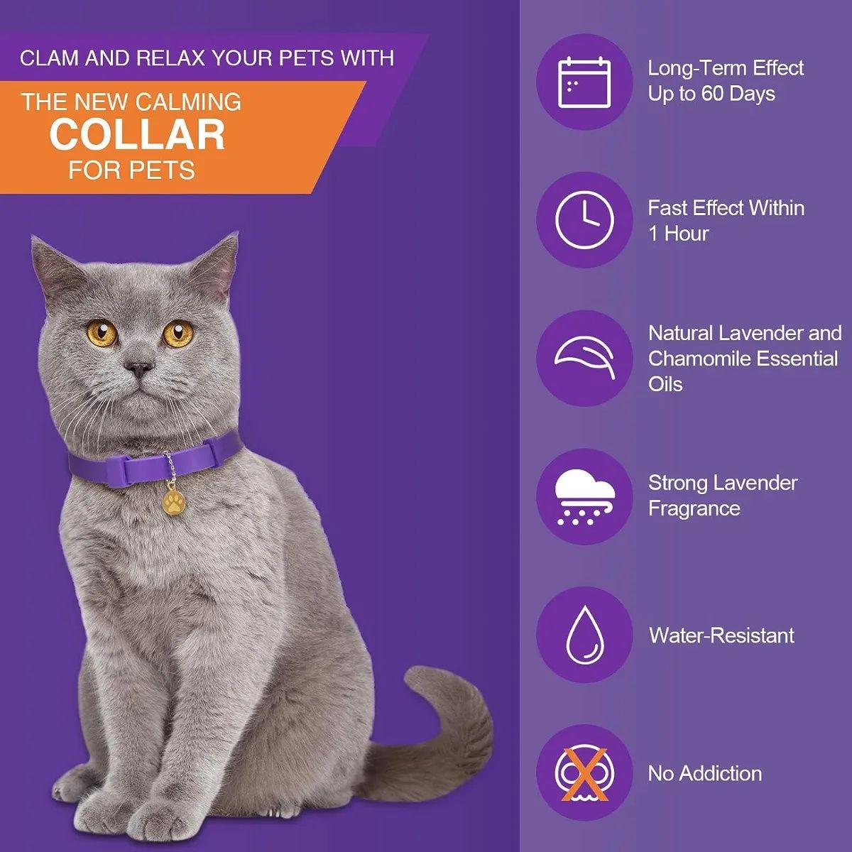 KUANGYE - Collar Calmante Gato Reducción Antiestrés Ajustable 2 Unid