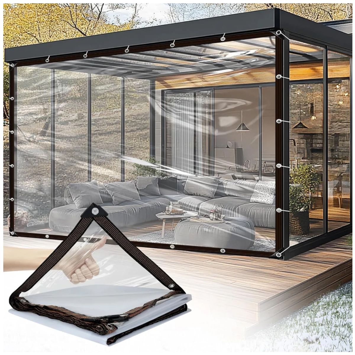 GENERICO - 3 x 4 M Lonas Transparentes Resistentes Impermeables UV Con Ojales