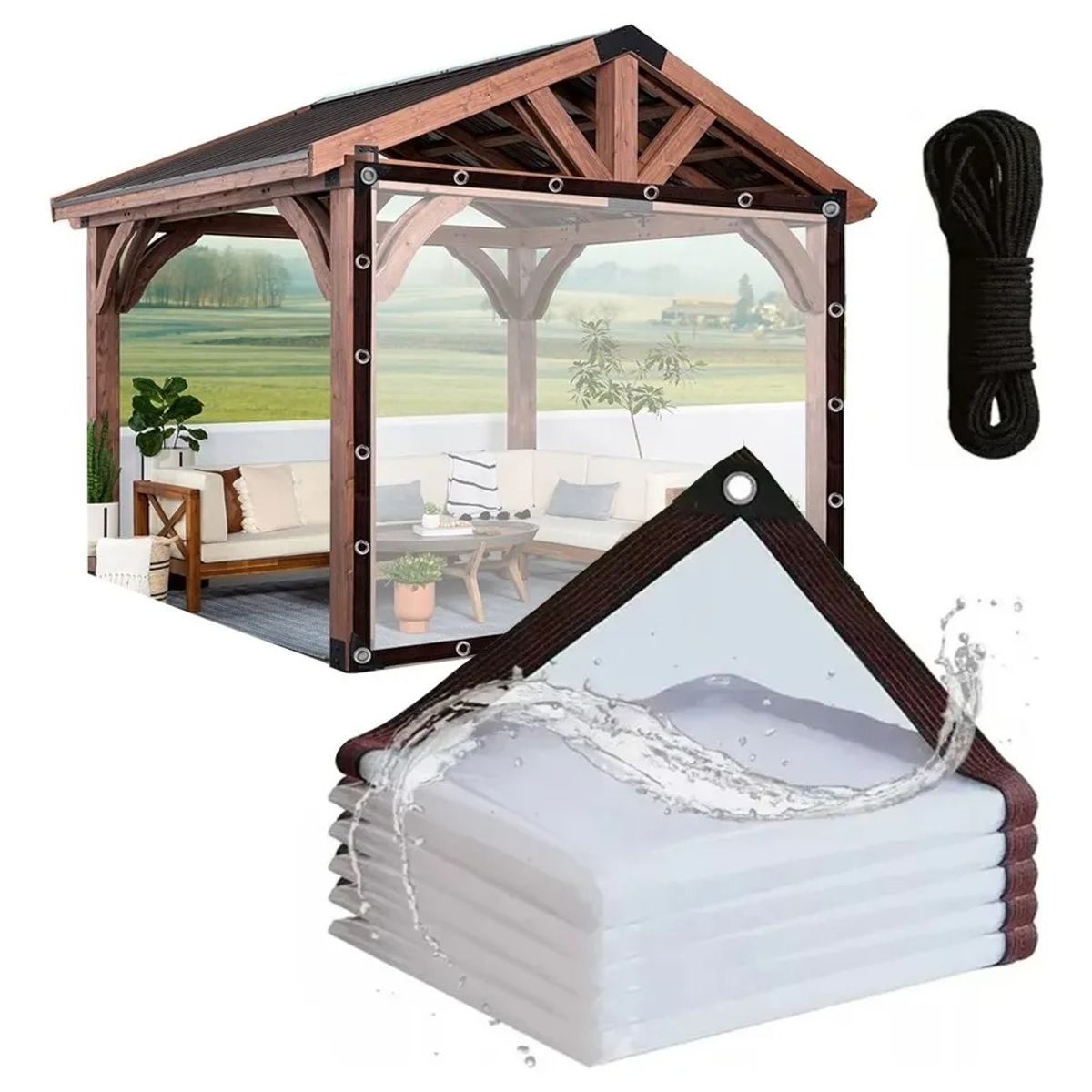 GENERICO - 3 x 4 M Lonas Transparentes Resistentes Impermeables UV Con Ojales