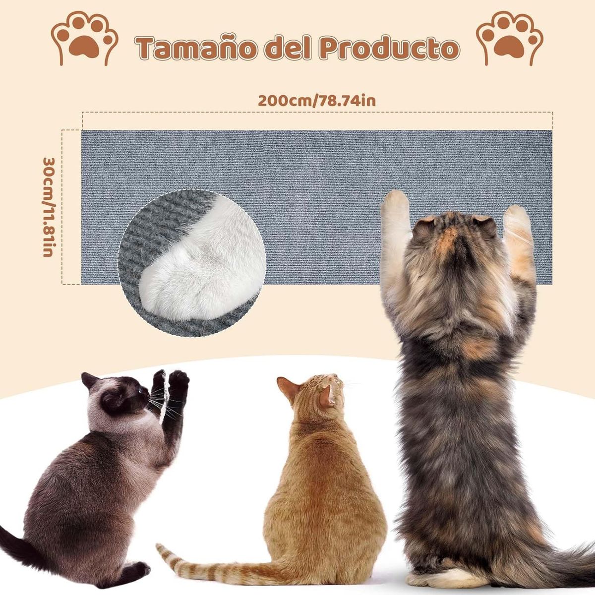 KUANGYE - Tapete Rascador Para Gatos Sofá Protector Adhesivo 30x200cm