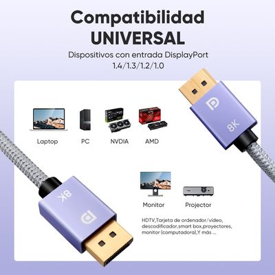 Imagen 2 del producto Cable Displayport 8k 8k 60hz 4k 144hz 2k 165hz V14 2mt