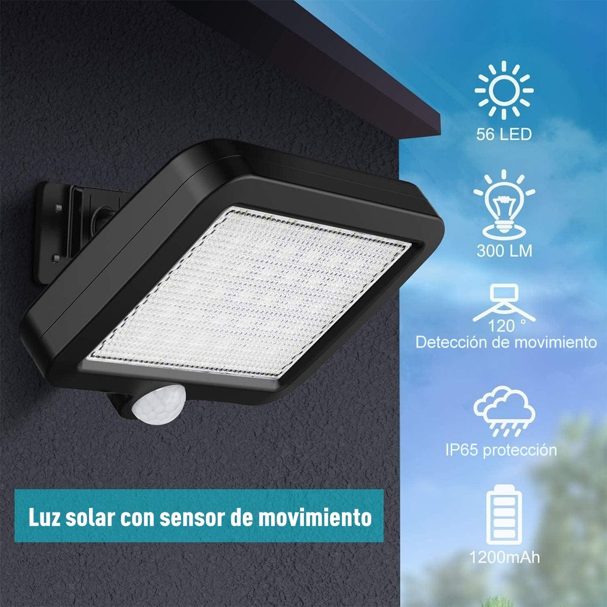 SUPERCENTER - Lámpara Led Solar Con Sensor De Movimiento Color Negro