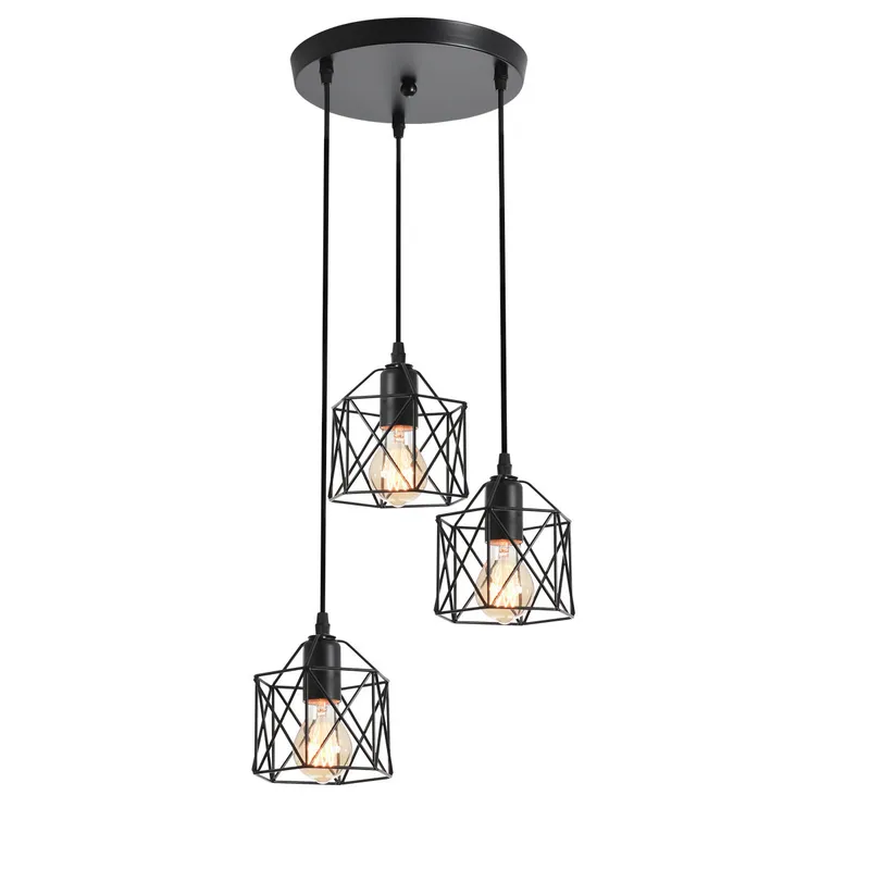 TATEE - Lámpara colgante LED  Vintage 3 Negro nórdica decorar