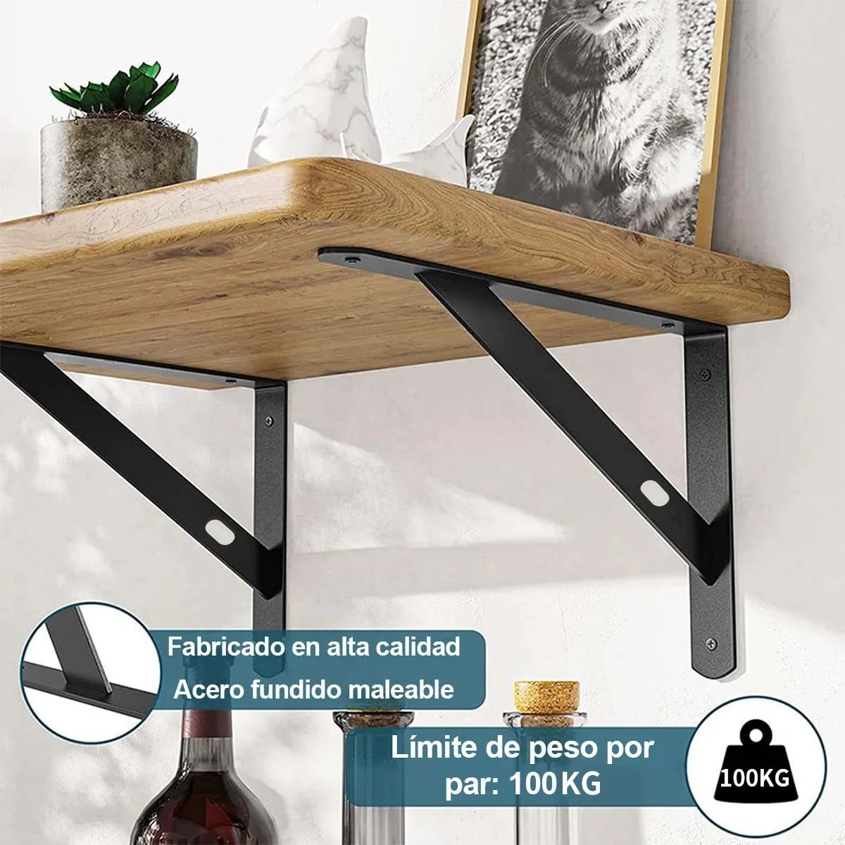 KUANGYE - 10 Pcs L Soporte Reforzado Para Acero Repisas De 20x12 Cm Negro