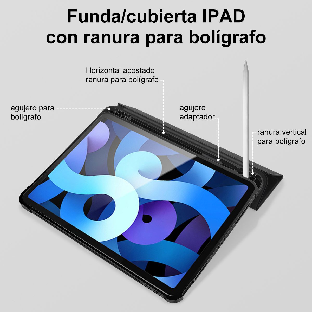 SUPERCENTER - Carcasa Smart Case Para iPad 10.2 7/8/9 Gen. C Ranura Pencil Negro