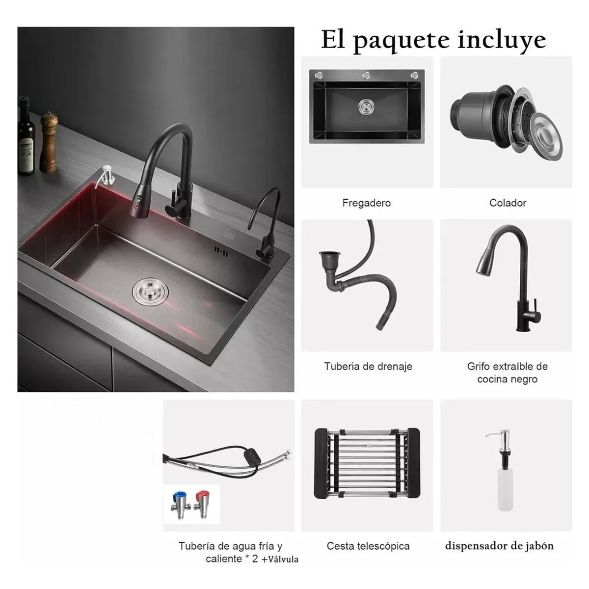 GENERICO - Combo Lavaplatos Empotrable 50x45cm 304 Acero + Accesorios