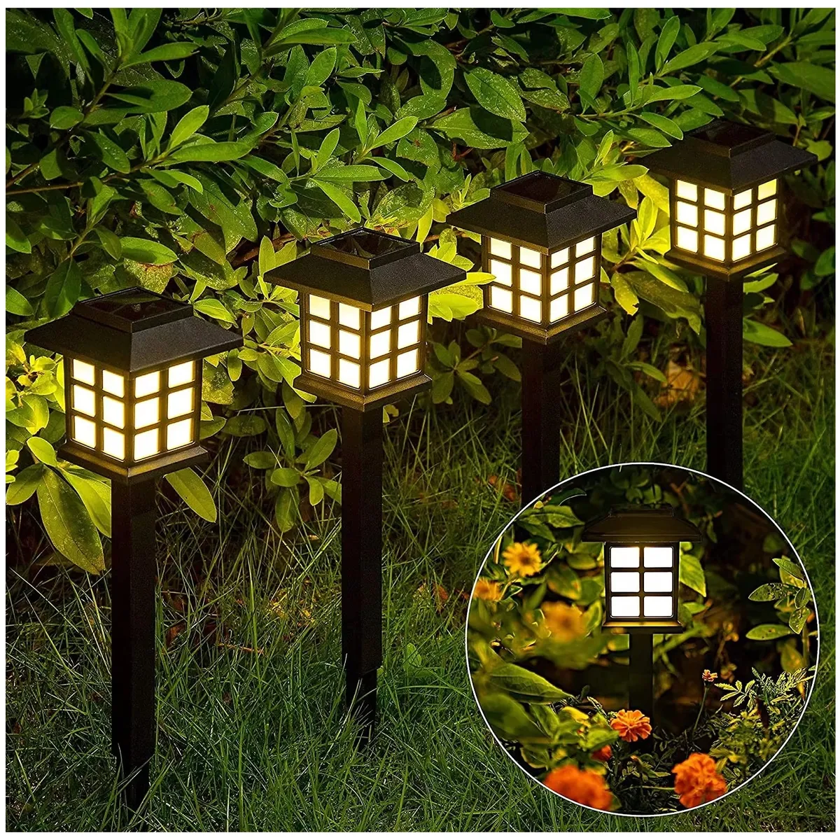 TATEE - Set 12 Lamparas Luz Solar Jardin Exterior Estaca Solar IP65 Luz cálida