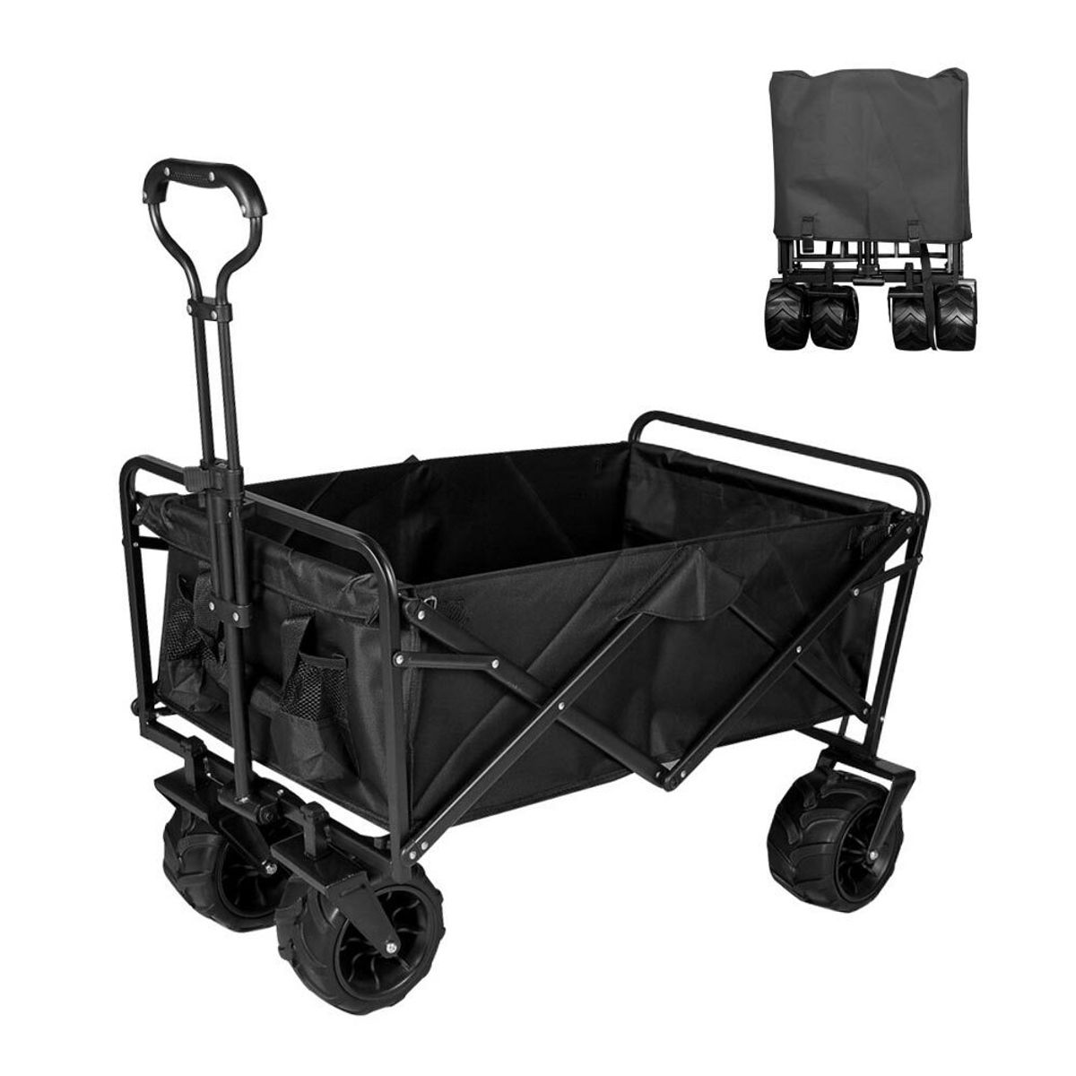 DEWINNER - Carrito plegable transportador con ruedas negro camping playa