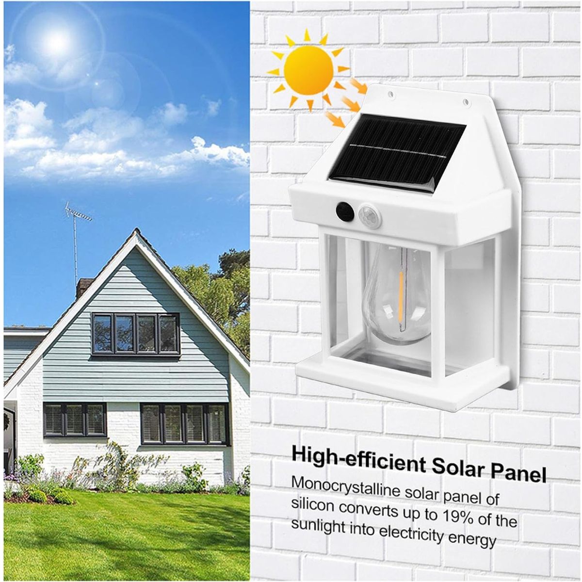SUPERCENTER - Farol Solar De Pared + Sensor Movimiento Luz Cálida Exterior Blanco