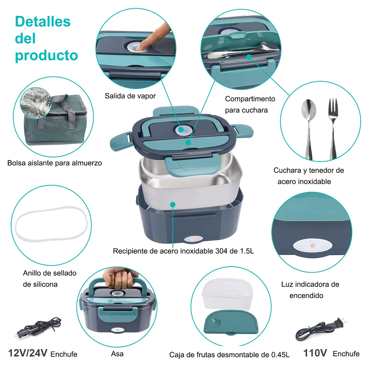 COZYNOOK - Lonchera Eléctrica Portátil Calentador De Alimentos 2 En 1