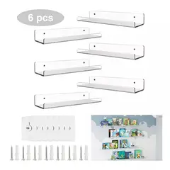 COZYNOOK - 6 piezas No-punch estantes flotantes de acrílico transparente