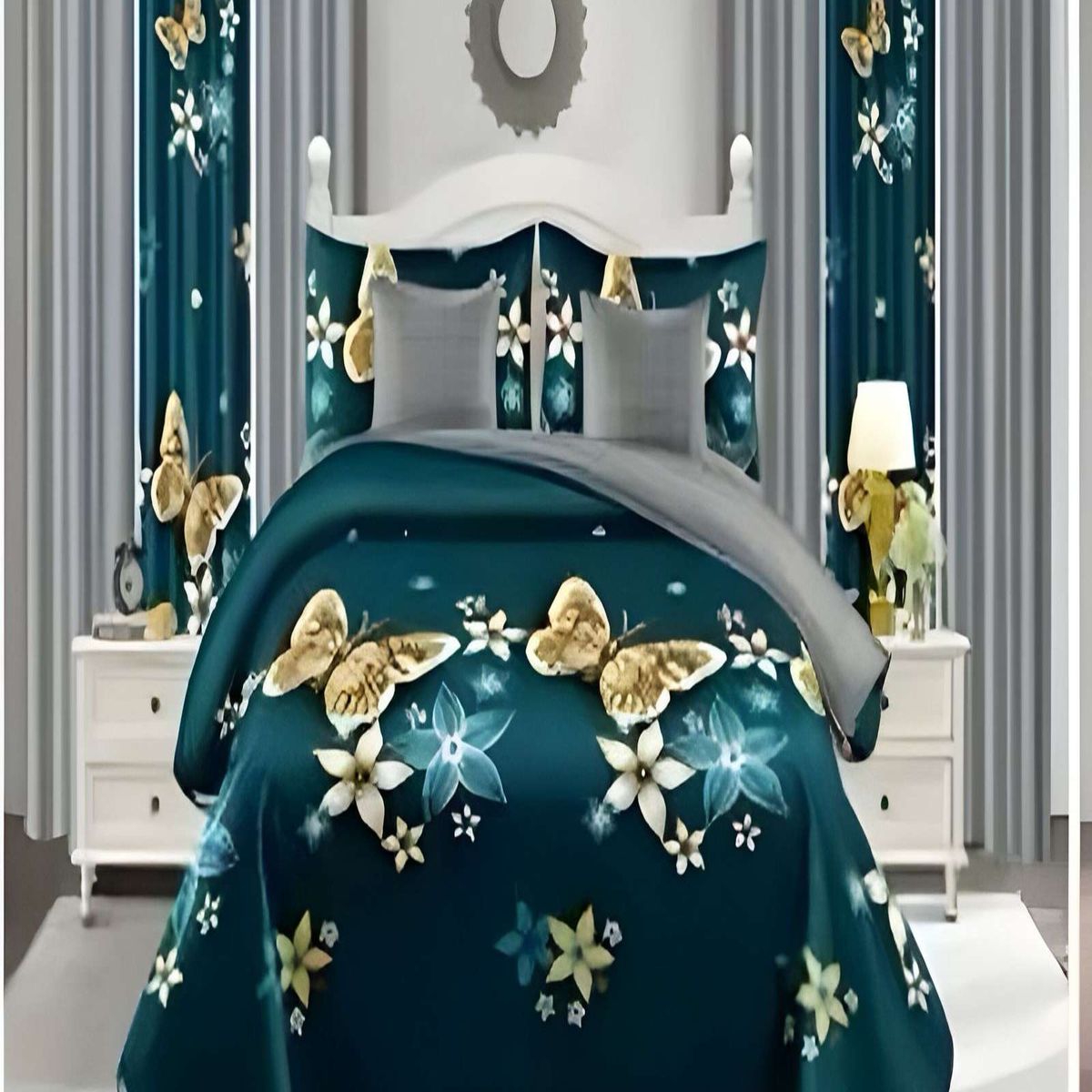 GENERICO - CUBRECAMA COLCHA 9 PIEZAS 2 PLAZAS QUILT MAS SABANAS MAS CORTINA DE TELA