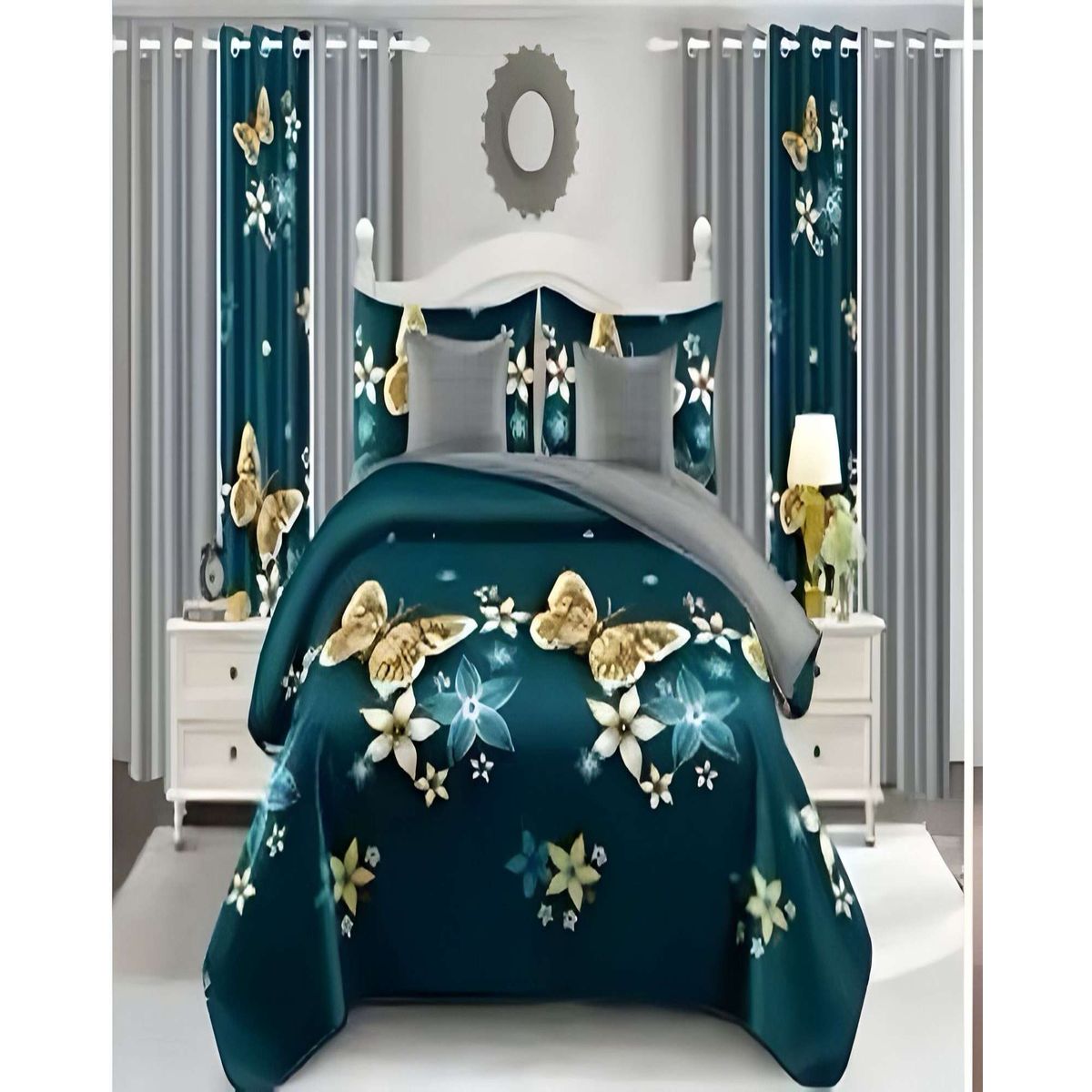 GENERICO - CUBRECAMA COLCHA 9 PIEZAS 2 PLAZAS QUILT MAS SABANAS MAS CORTINA DE TELA