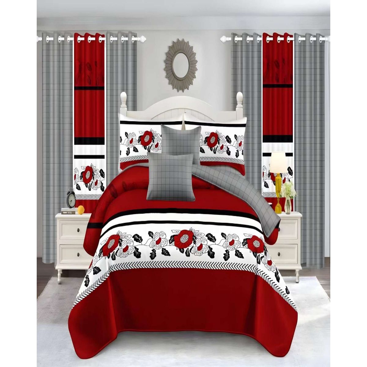 GENERICO - CUBRECAMA COLCHA 9 PIEZAS 2 PLAZAS QUILT MAS SABANAS MAS CORTINA DE TELA